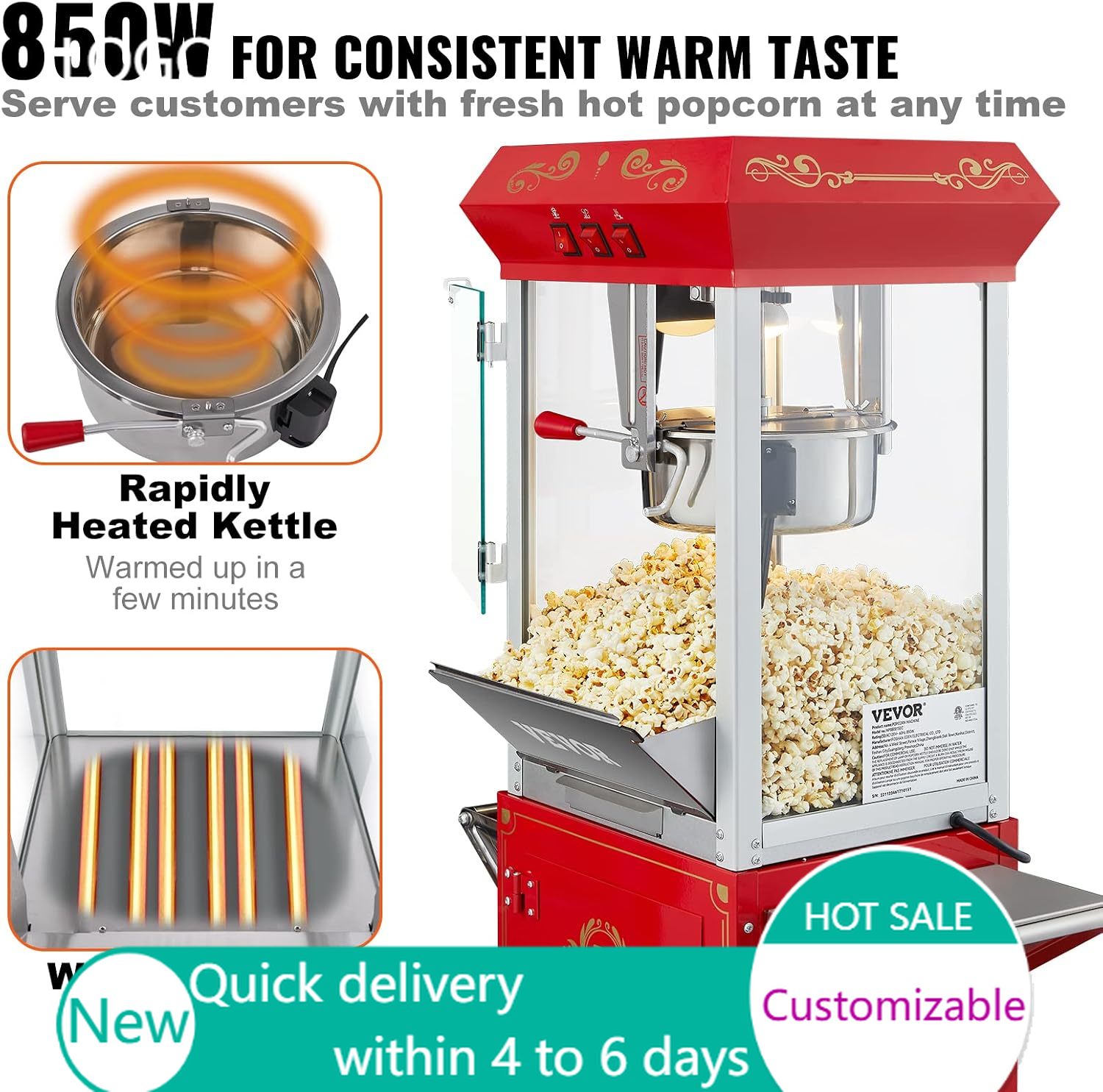 Commercial Popcorn Maker 8Oz - 상업용 팝콘 기계, 8온스 케틀, 850W