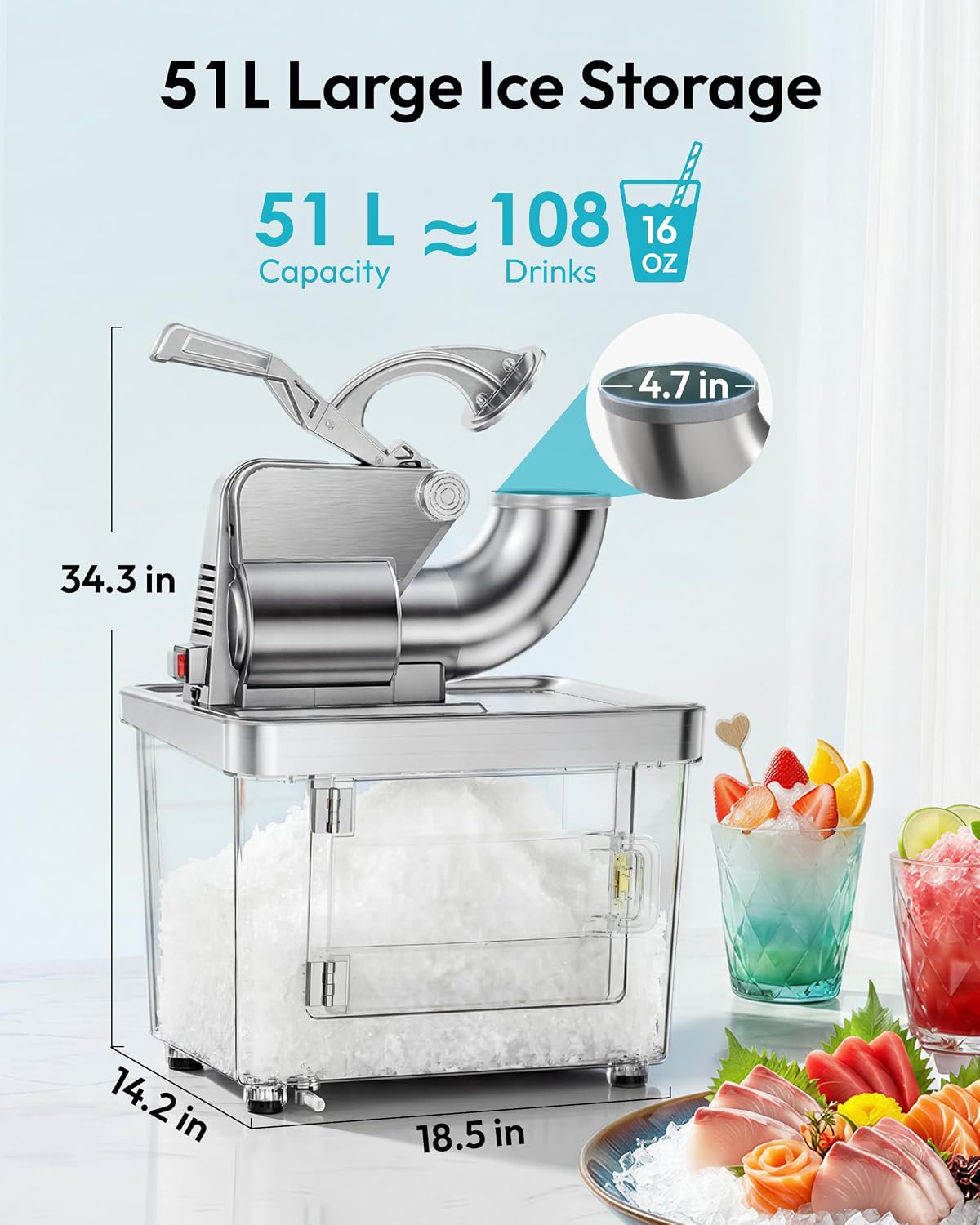 대용량 51L 상업용 눈꽃 얼음 제조기, 시간당 661 - Snow Cone Shaved Ice Machine 리뷰 및 가격